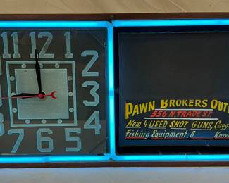 24x12 Early Neon Advertising Clock with Spinner Feature by Electric Ad Clock Co., Winston Salem, NC