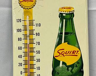 1961 Emb. Squirt Soda Thermometer with Squirt Boy, 6x14in. 