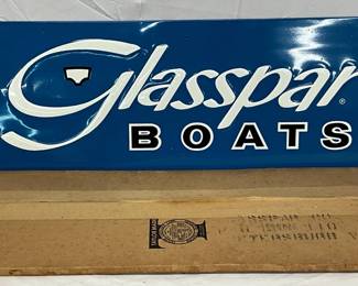 NOS Emb. Glasspar Boats Sign – 24in x 9in 