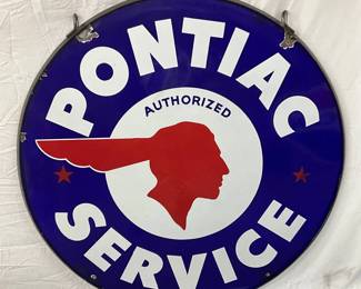 42in. DSP  ‘Pontiac Service’ Sign by Walker & Co. w/Ring & Brackets 