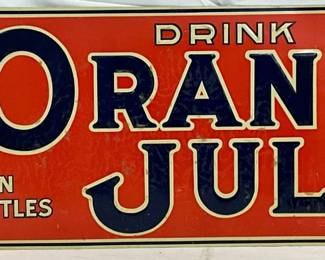 Emb.  Orange-Julep Soda Tin Tacker Sign , 28 x 9.5