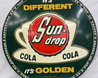 1954 Emb. Sun-Drop Golden Cola Self-Framed Metal Sign