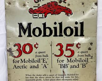 14x18 Emb. Mobil Oil Tin Tacker Sign by Vacuum Oil Company with Gargoyle