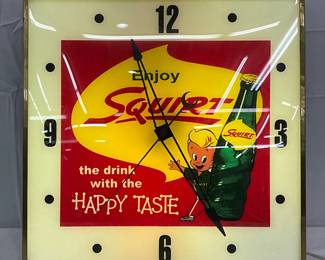 1960 16in. Squirt Soda Pam Lighted Advertising Clock
