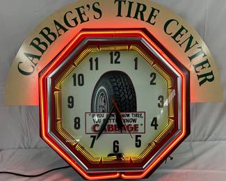 Firestone Double Neon Octagon Dealership Clock with Marquee, 31 Inches