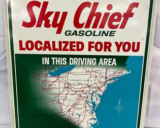 Sky Chief Gasoline Metal Sign with Texaco Driving Area #2 Map, 16 x 18 1/2