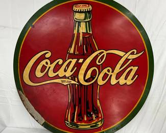 1938 35in. Coca-Cola Metal Sign with Christmas Bottle 