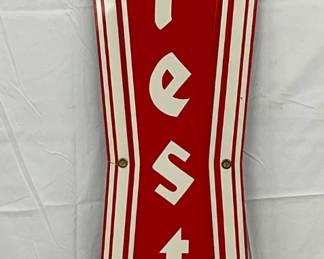 Restored Metal Bow Tie Firestone Sign, 15 1/2 x 71 1/2 Inches
