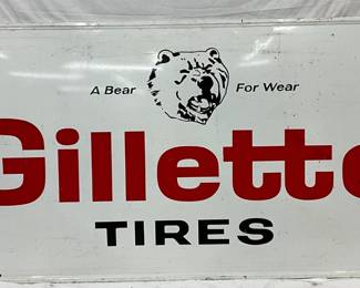 Emb. Gillette Tires Advertising Sign with Wooden Back, 93in x 45in