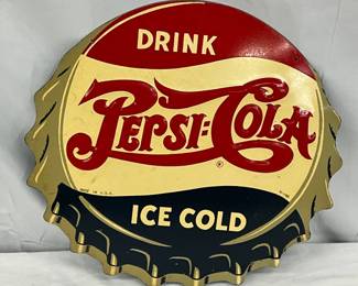 14in. Emb.  Pepsi-Cola Double Dot Die-Cut Metal Cap Sign