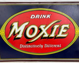 Emb. ‘Drink Moxie’ Soda Advertisement Sign, 27x19in