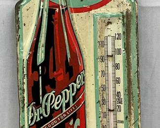 Emb. Dr Pepper w/10-2-4 Design Die Cut Thermometer, 5 Cents, 5×14 