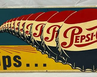 Pepsi-Cola Metal Advertising Sign by Stout Sign Co., 36×13 Inches
