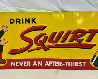 1951 Emb. 'Drink Squirt' Advertising Sign, 27 1/2in x 9 1/2in