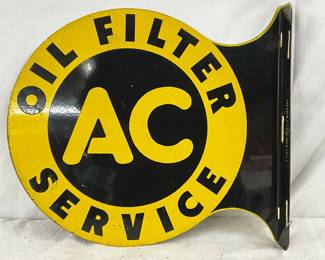 1947 AC Oil Filter Service Flange Sign, 14in x 12in