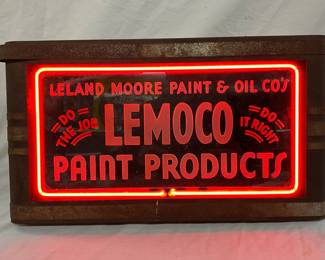 Early Orig. Dealer Lemoco Paint Neon Store Countertop Sign 22 1/2in x12in