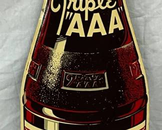 Triple AAA Root Beer Die Cut Sign by Stout Sign Co., 12.5x44in. 
