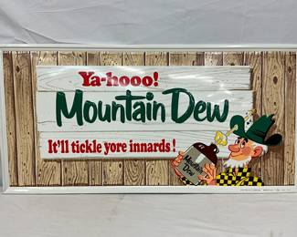 1966 Emb. 'Ya-hooo! Mountain Dew' with Willy Sign by Stout Sign Co., 35x17.5in.