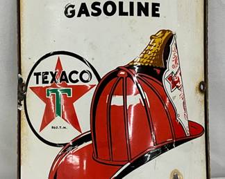 1947 Texaco Fire Chief Porc. Convex Gas Pump Plate,  8x12 