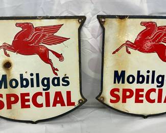 1946 Mobilgas Special Porcelain Pump Plates with Pegasus Horse Logo