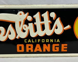 Emb.  54.5x19 Nesbitt’s Metal Advertising Sign with Six-Pack Bottle Carrier Graphic