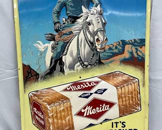 1959 Emb. Merita Bread Lone Ranger Advertising Sign, Self-Framed, Lynchburg-VA, 24×36 