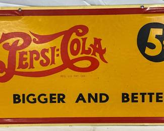  Pepsi-Cola Self-Framed Metal 5¢ Sign, 20in x 10in