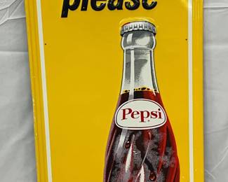 1969 Emb. 'Say Pepsi Please' Pepsi-Cola Sign, 17 x 46 1/2in. 