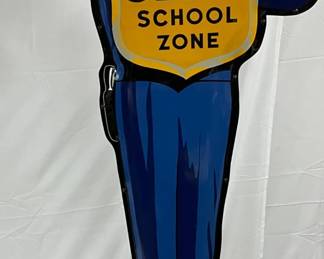 1957 Coca-Cola ‘Slow School Zone’ Policeman DS Sign with Coca-Cola Base, 30x63