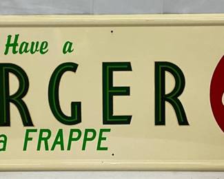 Coca-Cola Self-Framed Metal Sign, ‘Have a Burger and a Frappe,’ 50in x 16in
