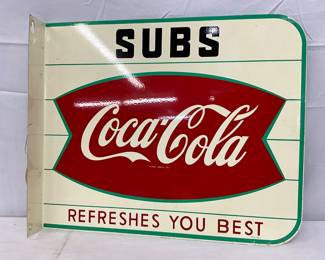18x15 DS Coca-Cola Early Flange Sign with ‘Subs’ Header