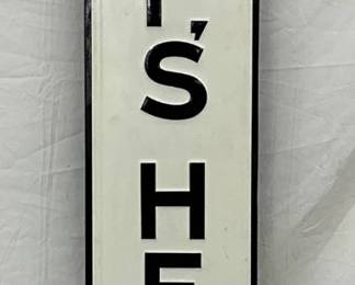 Emb. Wolf’s Head Motor Oil Vertical Sign,  Self-Framed Wooden Back, 12x82 