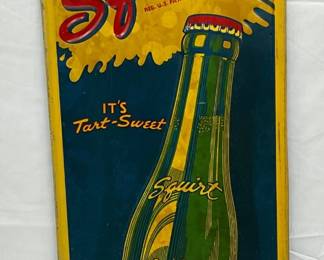 1951 Emb.  Squirt Soda Sign, Self-Framed, 15in x 42in