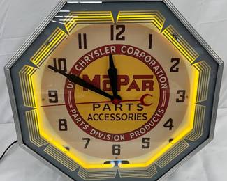 18in. Mopar Chrysler Corporation Neon Dealership Clock, Professionally Restored