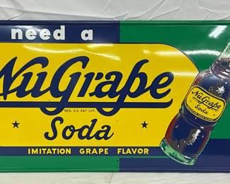 NuGrape Soda Self Framed Advertising Sign with Bottle Graphics, 34x13.5 