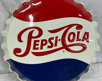Emb. Pepsi-Cola Bottle Cap Sign by Stout Sign Co., 19in. 