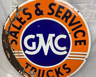 42-Inch Two-Sided Porcelain GMC Trucks Sales & Service Sign