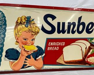 Rare 1957 28x27 Emb. Sunbeam Enriched Bread Self Framed Sign