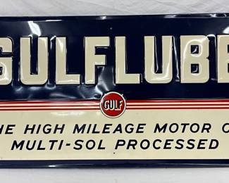Emb.  Gulf Oil ‘Gulflube’ Advertising Sign, 48in x 24in