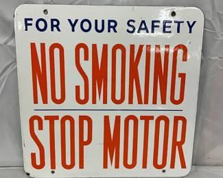 12 x 12 Inch Porcelain ‘No Smoking Stop Motor’ Gulf or 76 Station Sign