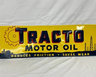 Emb. Tracto Motor Oil Self-Framed Metal Sign, 35 1/2in x 11 1/2in