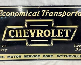 23x12 Emb. Chevrolet Dealership Sign Shores Motor Service Corp,  Wythsville-VA 