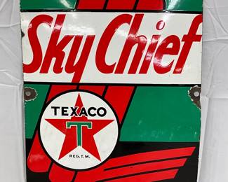 1952 Texaco Sky Chief Porc. Gas Pump Plate Sign, 12in x 18in