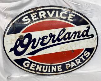 Overland Service Genuine Parts Two-Sided Porcelain Dealer Sign, 40 x 30 Inches