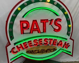 ‘Pat’s Cheesesteak’ DS Neon Sign with Can Light Bulbs, 51x48 