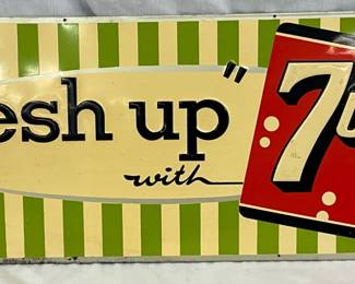 Emb. 'Fresh up' 7UP Sign with Stripes, 30in x 12in