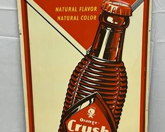 Emb. 1941 Orange Crush Vertical Tin Sign with Diamond Logo and Bottle Design