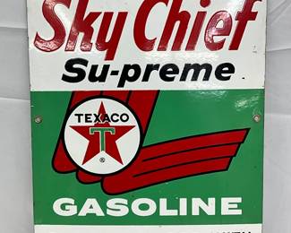 1963 18x12 Texaco Sky Chief Porc. Gas Pump Sign