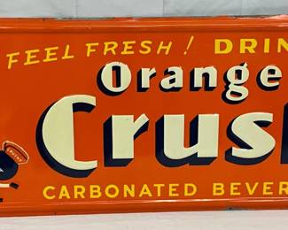 1948 47x17 Emb. Orange Crush Sign with Bottle and Crush Boy