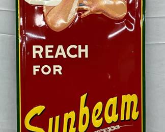 1953 Emb. Sunbeam Bread Self-Framed Metal Sign, 19x55 